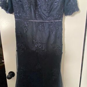 JJs House Navy Floral Lace Midi Dress with Short Sleeves